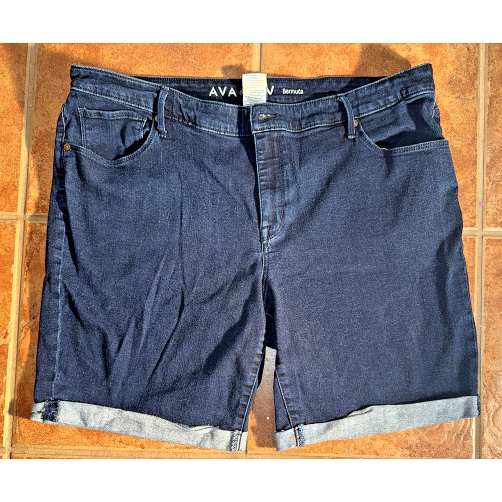 Ava & Vic Bermuda Dark‎ Blue Denim Shorts Ladies Size 22W